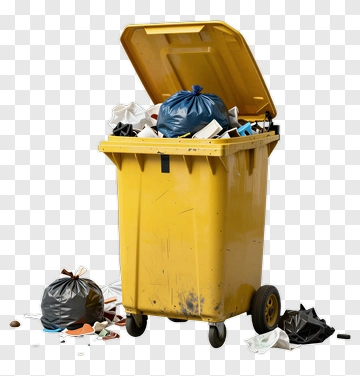 Yellow Trash Can Overflowing With Garbage Bags PNG