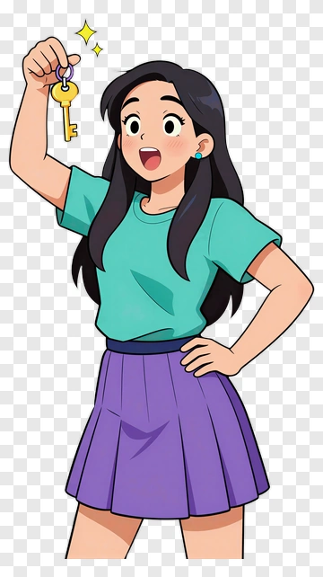 Cartoon Girl Holding A Key PNG