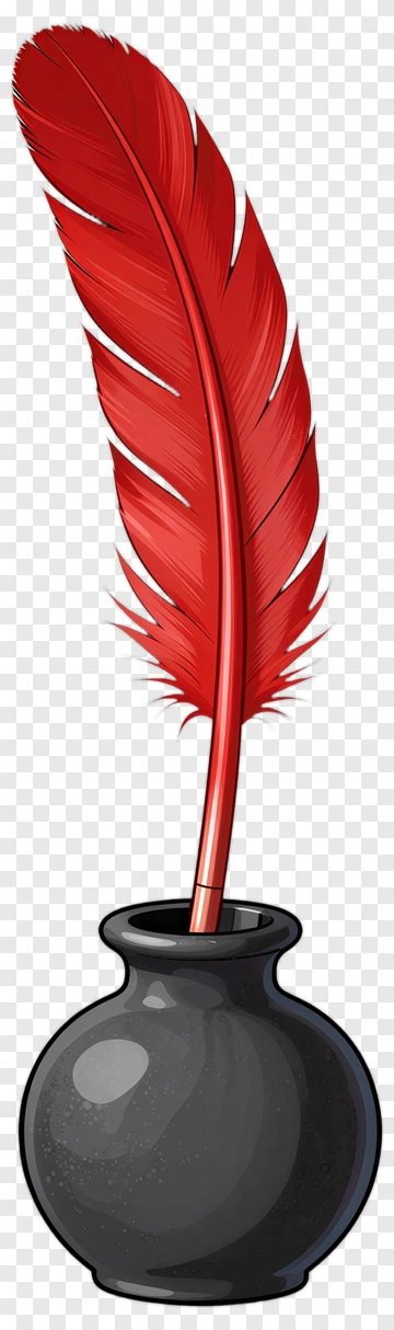 Red Quill Pen In Ink Bottle PNG