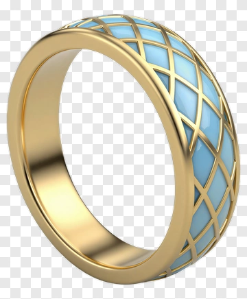Gold Ring With Blue Enamel Design PNG
