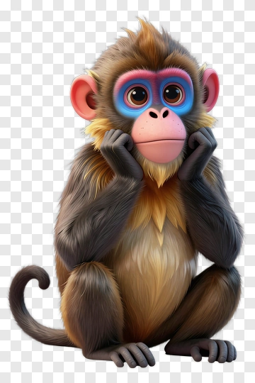 Cartoon Monkey Sitting Thoughtfully PNG