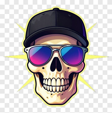 Cartoon Skull Wearing Sunglasses And Cap PNG