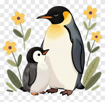 Cartoon Penguins With Flowers PNG