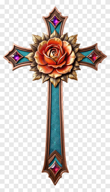 Rose Cross With Ornate Design PNG