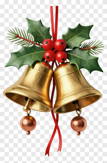 Christmas Bells With Holly And Red Berries PNG