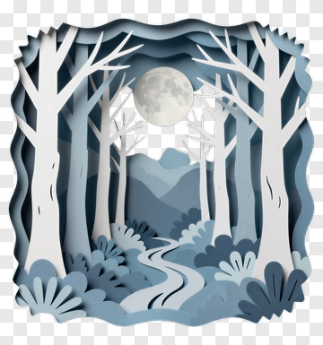 Paper Cut Forest With Moon And River PNG