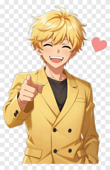 Smiling Young Man In Yellow Jacket Pointing PNG