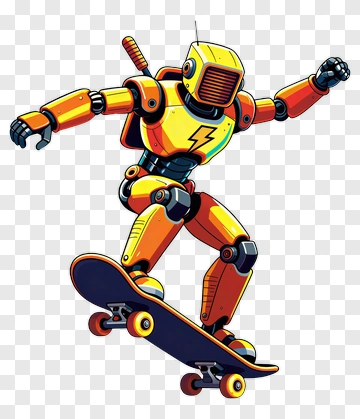 Cartoon Robot Skateboarding PNG