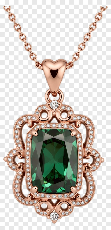 Rose Gold Pendant With Green Gemstone PNG