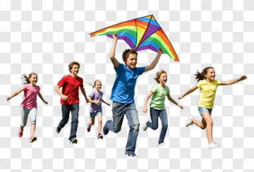 Children Running With A Rainbow Kite PNG