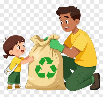 Father And Child Recycling Together PNG