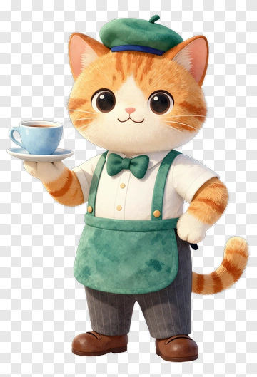 3D Cat Holding A Cup Of Coffee PNG