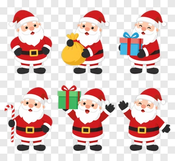 Cartoon Santa Claus Holding Gifts And Candy Cane PNG
