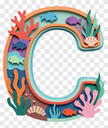 Colorful Letter C With Underwater Theme PNG