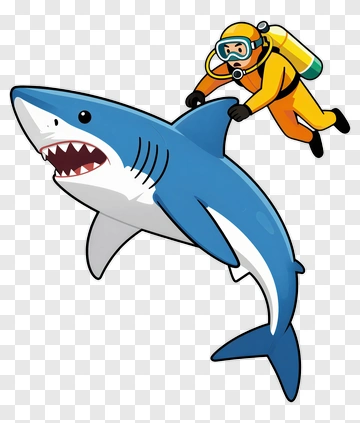 Diver Riding A Cartoon Shark PNG