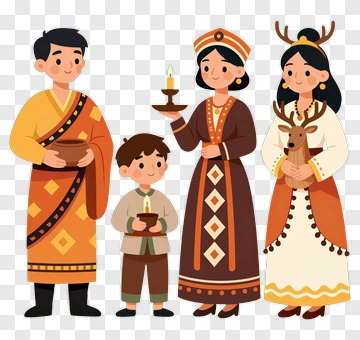 Family Celebrating With Traditional Attire And Candles PNG
