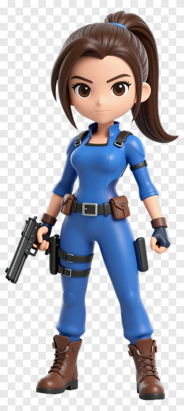 3D Cartoon Female Character Holding A Gun PNG