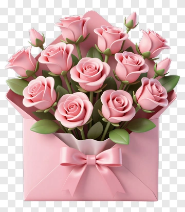 Pink Rose Bouquet In An Envelope PNG