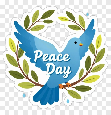 Blue Bird With Peace Day Text PNG