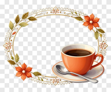 Coffee Cup Surrounded By Floral Frame PNG