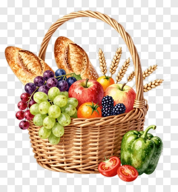 Fruit Basket With Bread And Vegetables PNG