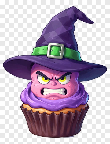 Angry Halloween Cupcake With Witch Hat PNG
