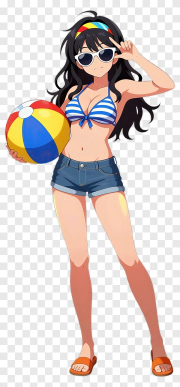 Girl In Swimsuit Holding A Beach Ball PNG