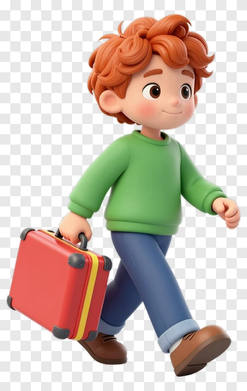 Cartoon Boy Carrying A Red Suitcase PNG