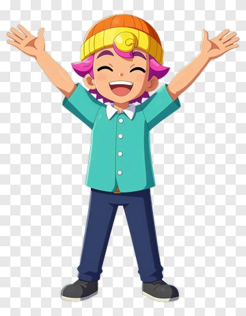 Cartoon Boy With Arms Raised PNG