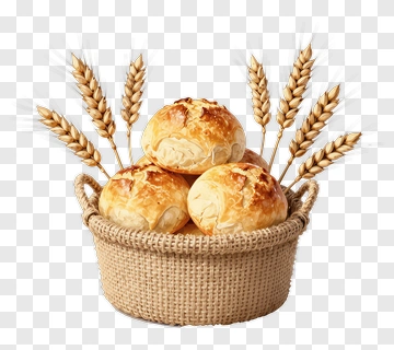 Bread Rolls In A Basket With Wheat PNG
