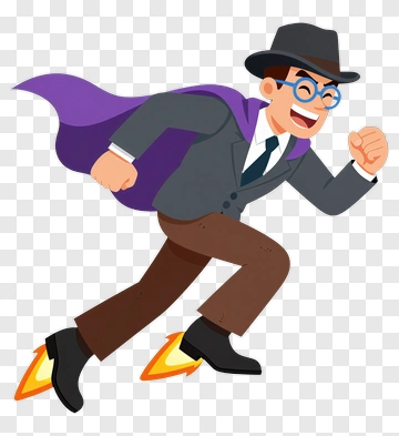 Cartoon Superhero Running With Jet Boots PNG