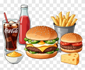 Fast Food Meal With Burgers And Drinks PNG