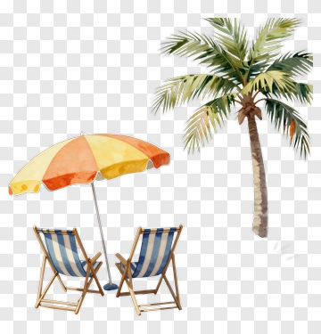 Watercolor Beach Umbrella And Chairs PNG