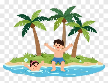 Happy Children Playing In Water At A Tropical Island PNG