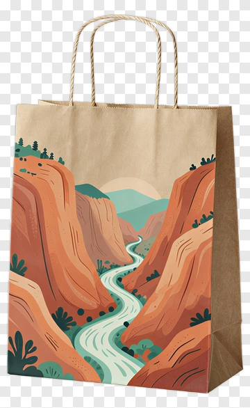 Scenic River Valley Paper Bag PNG