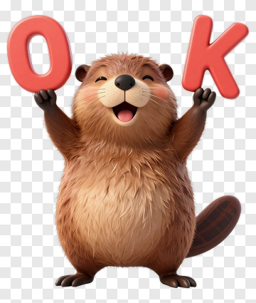 Cartoon Beaver Holding Ok Letters PNG