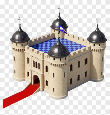 3D Castle With Checkered Roof And Red Carpet PNG