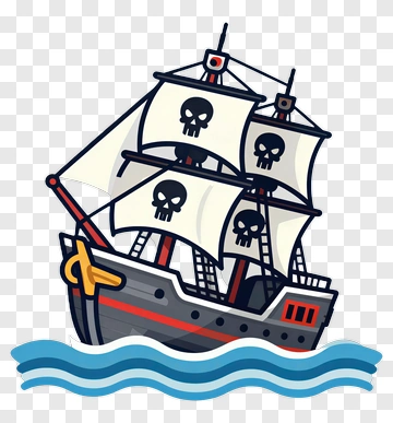 Cartoon Pirate Ship Sailing On Water PNG