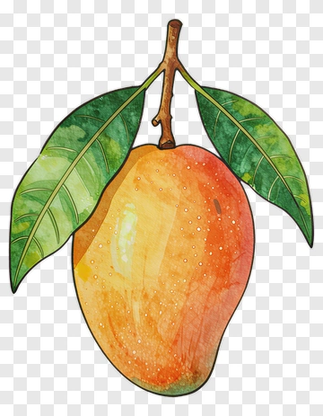 Watercolor Mango With Leaves PNG