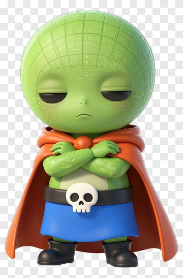 Cartoon Alien Character In A Red Cape PNG
