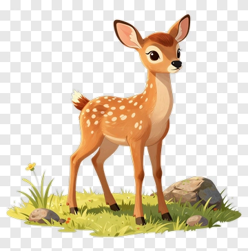Cartoon Fawn Standing In A Meadow PNG