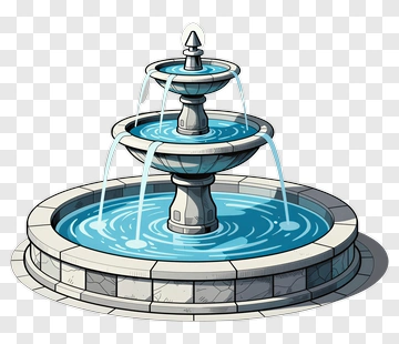 Cartoon Fountain With Water Flowing PNG