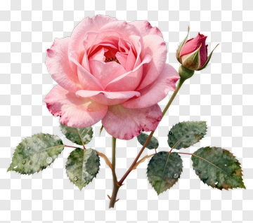 Pink Rose With Bud And Leaves PNG