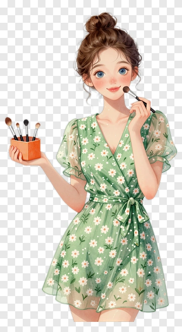Young Woman Holding Makeup Brushes PNG
