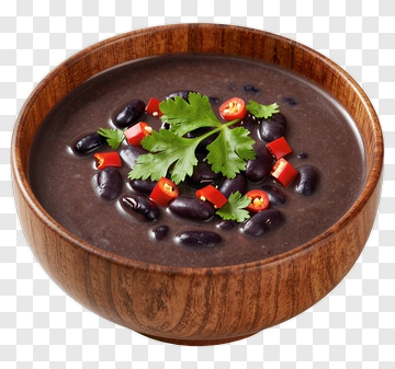Black Bean Soup In A Wooden Bowl PNG