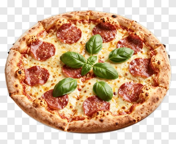 Pepperoni Pizza With Basil Leaves PNG