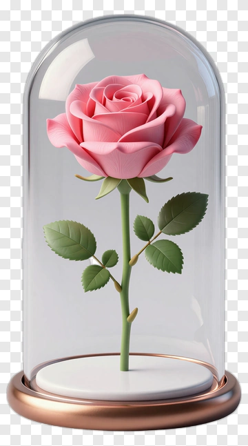 3D Pink Rose Under Glass Dome PNG