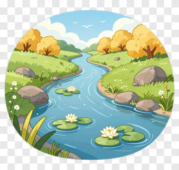 Serene River Landscape With Water Lilies PNG