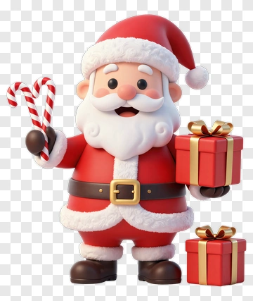 3D Santa Claus Holding Candy Canes And Presents PNG