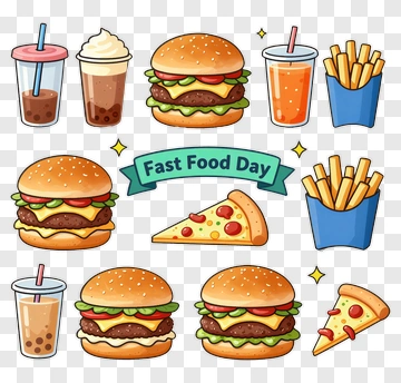 Fast Food Day Celebration With Burgers And Drinks PNG